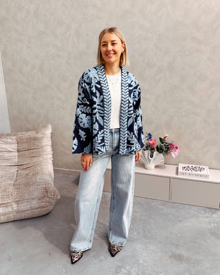VIE JACKET - DARK BLUE/LIGHT BLUE FLOWERS - By Lenz