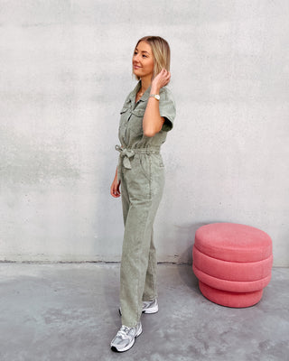 BRENDA DENIM JUMPSUIT - KAKI - By Lenz