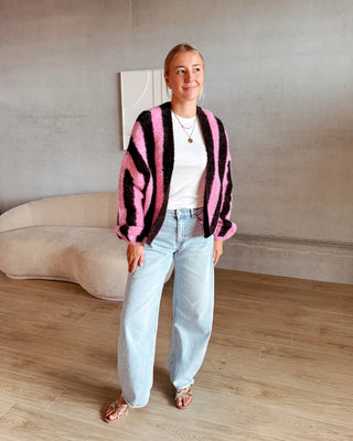 BEATRICE BOLD LINES CARDIGAN - CHOCOLAT/ROSE