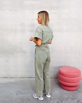 BRENDA DENIM JUMPSUIT - KAKI - By Lenz