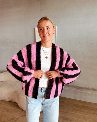 BEATRICE BOLD LINES CARDIGAN - CHOCOLAT/ROSE