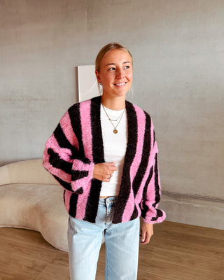 BEATRICE BOLD LINES CARDIGAN - CHOCOLAT/ROSE