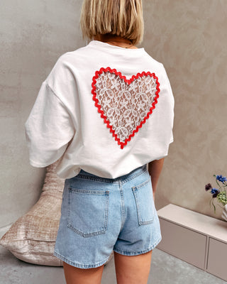 SWEETHEART LACE TEE - WHITE - By Lenz