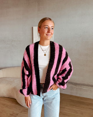 BEATRICE BOLD LINES CARDIGAN - CHOCOLAT/ROSE