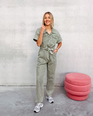 BRENDA DENIM JUMPSUIT - KAKI - By Lenz