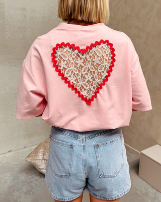 SWEETHEART LACE TEE - PINK - By Lenz