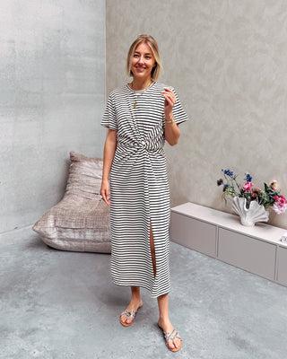 ELLIE KNOT DRESS - CREAM/BLACK - By Lenz