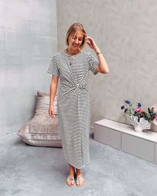 ELLIE KNOT DRESS - CREAM/BLACK - By Lenz