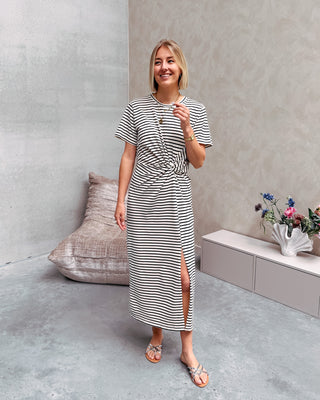 ELLIE KNOT DRESS - CREAM/BLACK - By Lenz