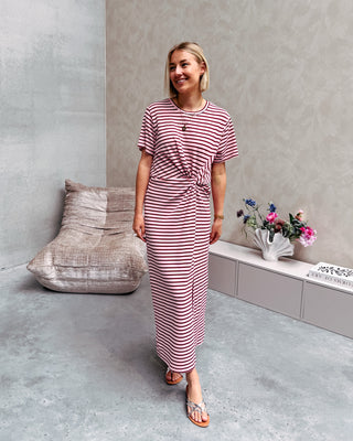 ELLIE KNOT DRESS - PINK/BURGUNDY - By Lenz