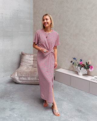 ELLIE KNOT DRESS - PINK/BURGUNDY - By Lenz
