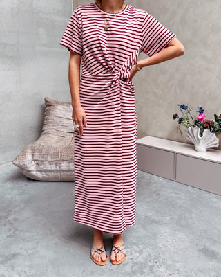 ELLIE KNOT DRESS - PINK/BURGUNDY - By Lenz