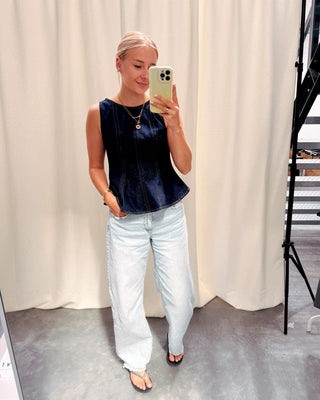 PEPLUM DENIM TOP - DARK BLUE