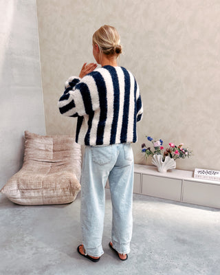 BEATRICE BOLD LINES CARDIGAN - BLUE