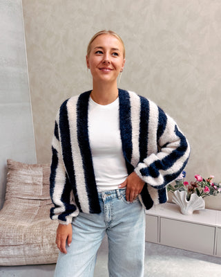 BEATRICE BOLD LINES CARDIGAN - BLUE