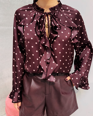 MONICA POLKADOT BLOUSE - BURGUNDY - By Lenz