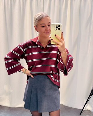 LORE STRIPED POLO TEE - BURGUNDY - By Lenz