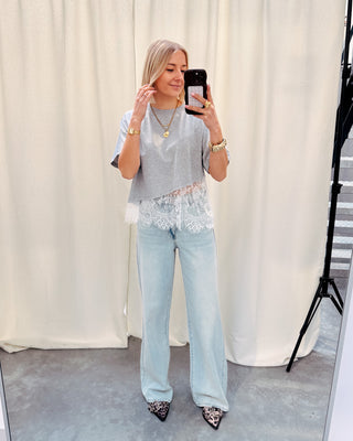 PARISIAN LACE TEE - GREY - By Lenz