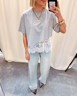 PARISIAN LACE TEE - GREY - By Lenz