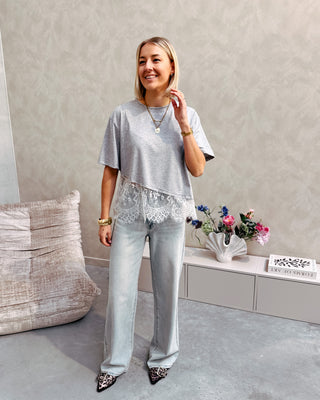 PARISIAN LACE TEE - GREY - By Lenz