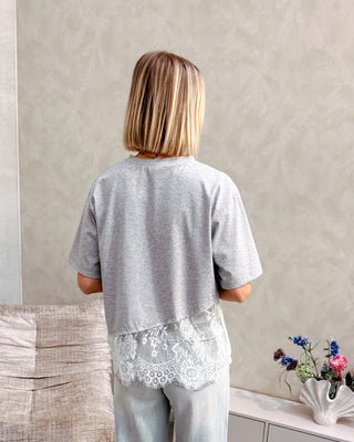 PARISIAN LACE TEE - GREY - By Lenz