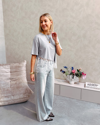 PARISIAN LACE TEE - GREY - By Lenz