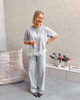 PARISIAN LACE TEE - GREY - By Lenz