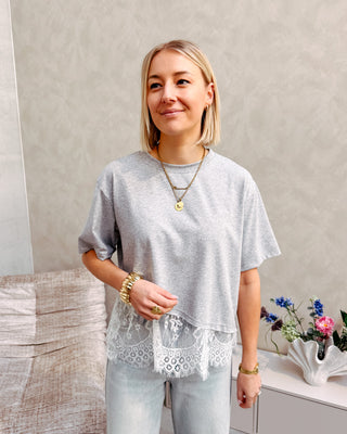 PARISIAN LACE TEE - GREY - By Lenz