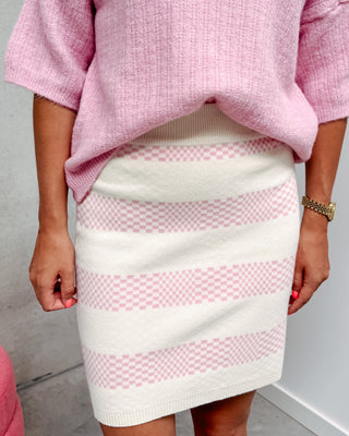 KATIE KNIT SKIRT - OFF WHITE/PINK