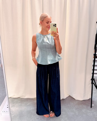 PEPLUM DENIM TOP - LIGHT BLUE