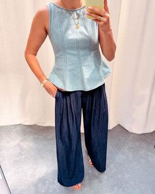 PEPLUM DENIM TOP - LIGHT BLUE