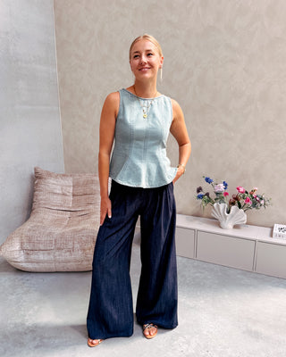 PEPLUM DENIM TOP - LIGHT BLUE
