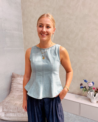 PEPLUM DENIM TOP - LIGHT BLUE