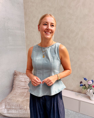 PEPLUM DENIM TOP - LIGHT BLUE