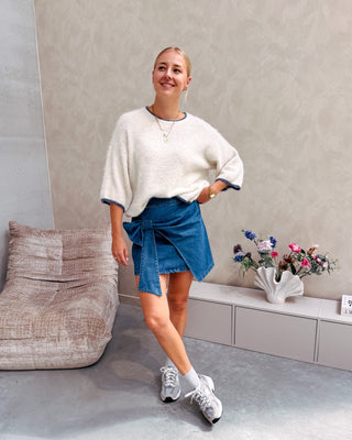 SAM SHORT SLEEVE KNIT - WHITE/BLUE