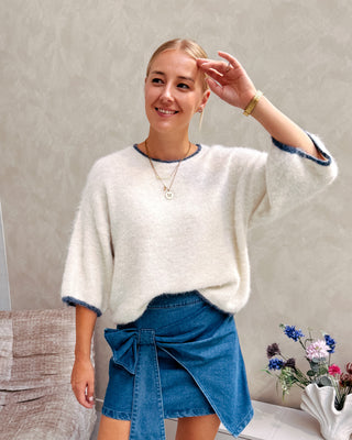 SAM SHORT SLEEVE KNIT - WHITE/BLUE