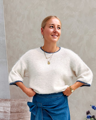 SAM SHORT SLEEVE KNIT - WHITE/BLUE