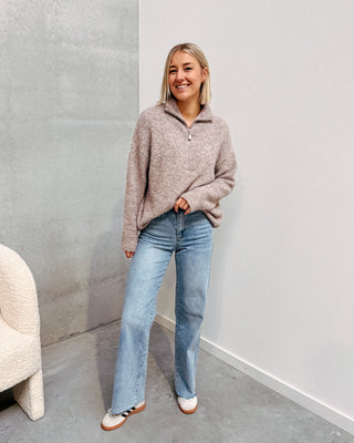 RILEY ZIP KNIT - TAUPE