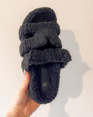 COZY TEDDY SLIPPERS - BLACK - By Lenz