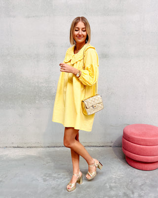 NICOLETTE COLLAR CHECKED DRESS - YELLOW - By Lenz
