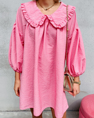 NICOLETTE COLLAR CHECKED DRESS - ROSE - By Lenz