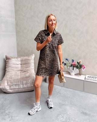ROUANE LEOPARD DENIM DRESS - By Lenz