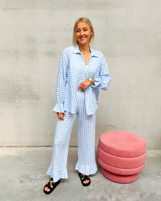 LET'S BE CUTE SUMMER CHECKED SET - LIGHT BLUE