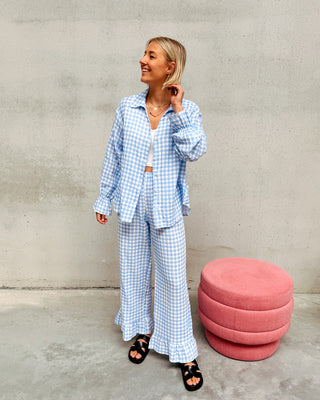 LET'S BE CUTE SUMMER CHECKED SET - LIGHT BLUE