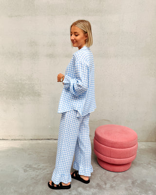 LET'S BE CUTE SUMMER CHECKED SET - LIGHT BLUE