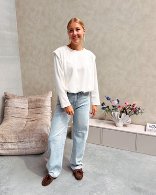 SHOULDER CRUSH PUFFY SWEATER - WHITE