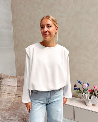 SHOULDER CRUSH PUFFY SWEATER - WHITE