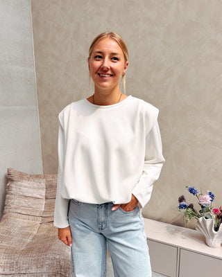 SHOULDER CRUSH PUFFY SWEATER - WHITE
