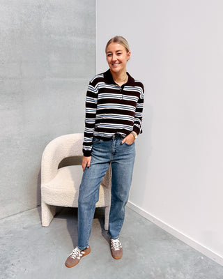 COZY LINES POLO - BROWN/LIGHT BLUE