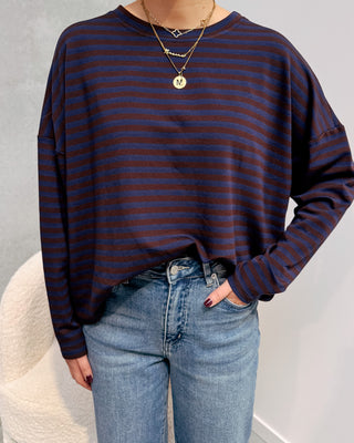 LOEKA STRIPED LONGSLEEVE - BROWN/NAVY BLUE